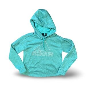 Adidas Womens ClimaWarm Teal Heathered Pullover Hoodie Logo Sweatshirt Small